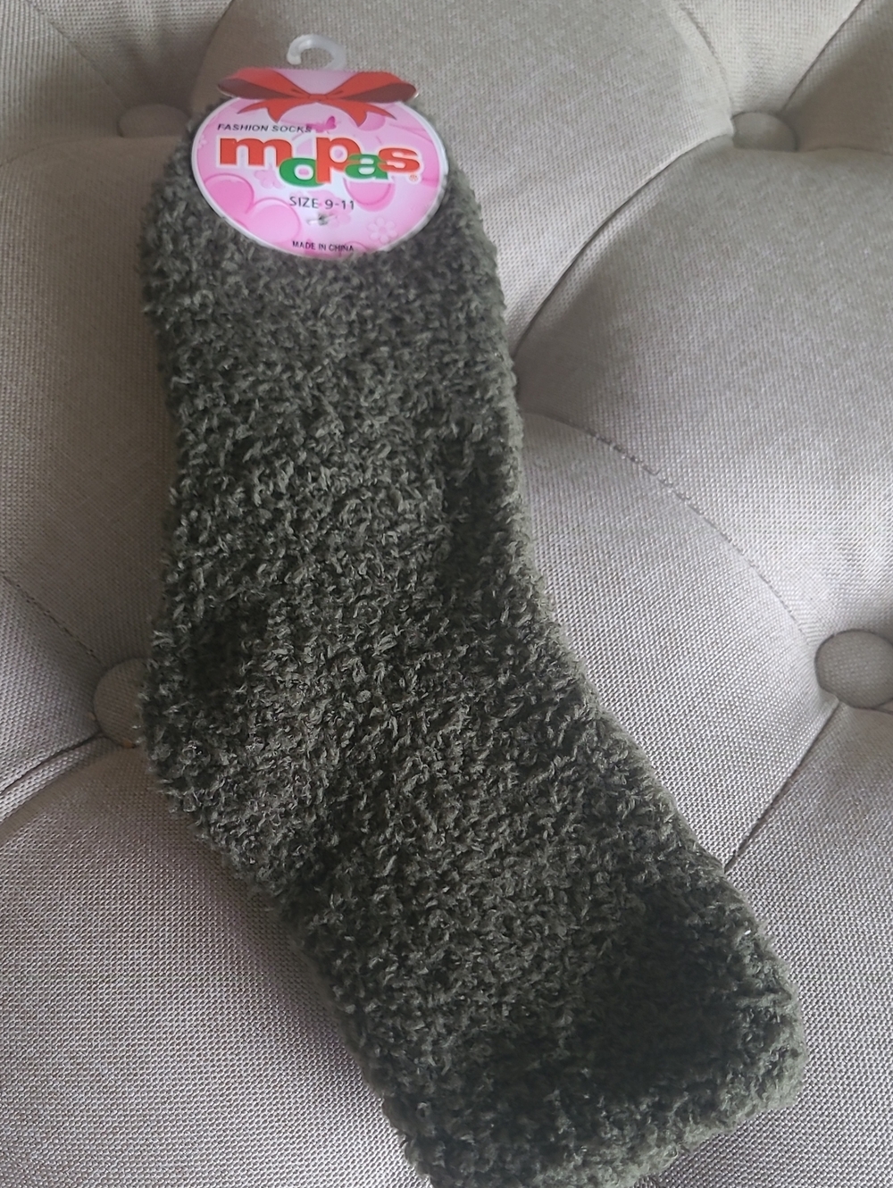 Cozy Fuzzy Crew Socks - Olive Green Bin 7